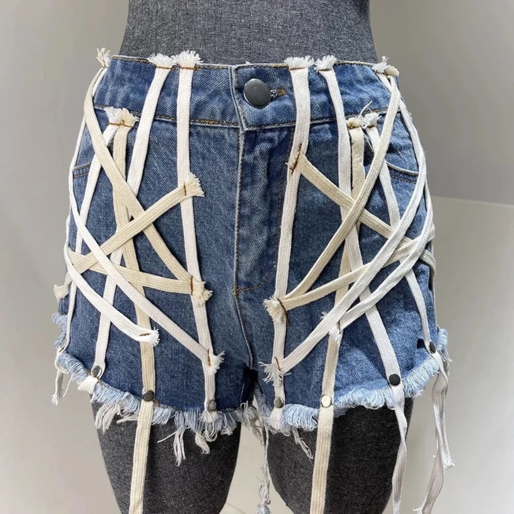 String me up denim shorts